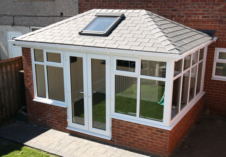 Arial View of Tile Conservatory roof with glass window